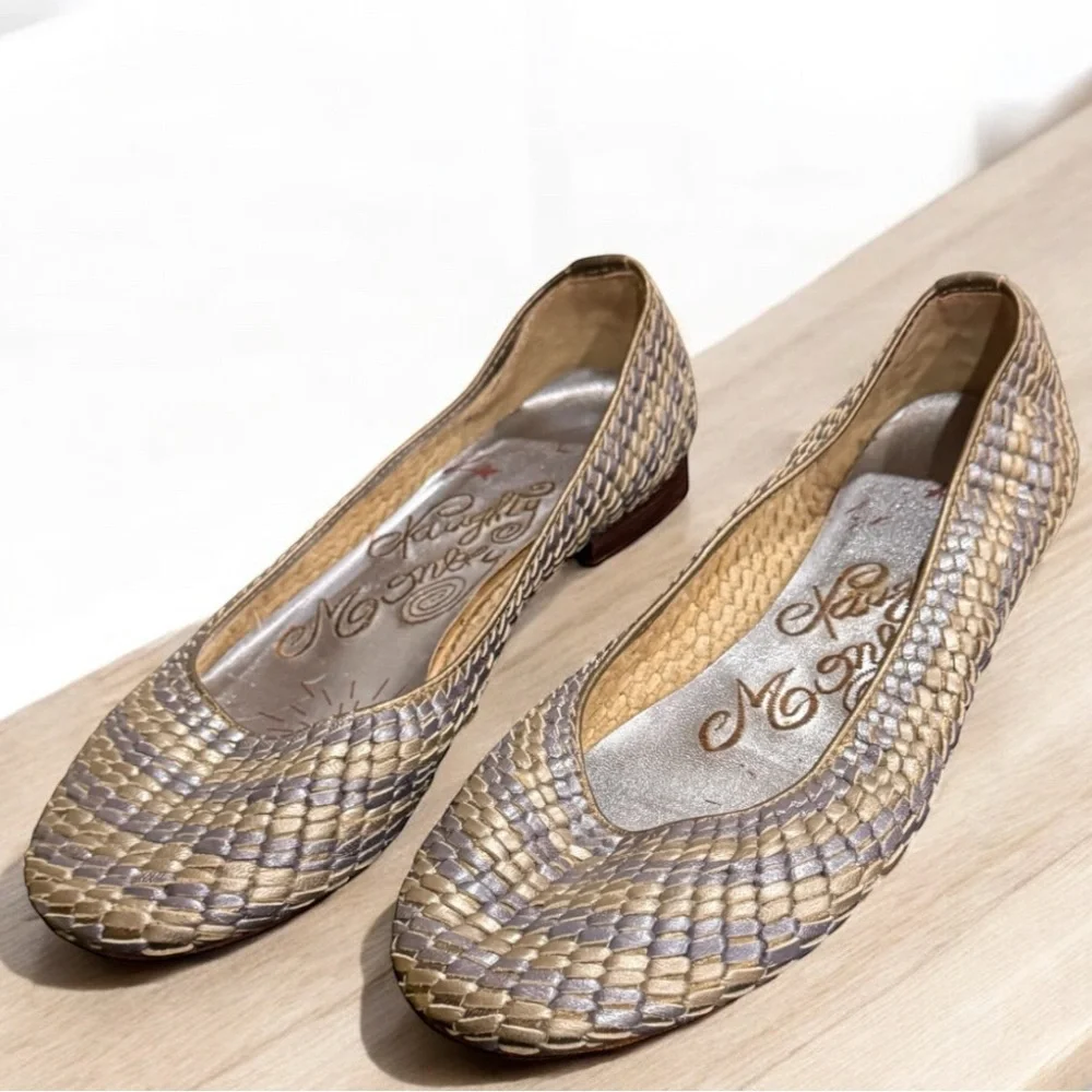 Naughty Monkey Metallic leather woven silver and blue Flats sizes 8